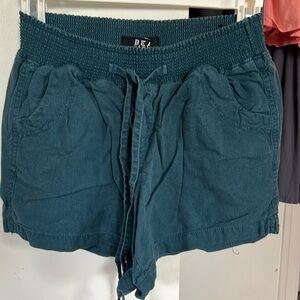 Beau Dawson Teal Linen-Blend Stretch-Waist Shorts